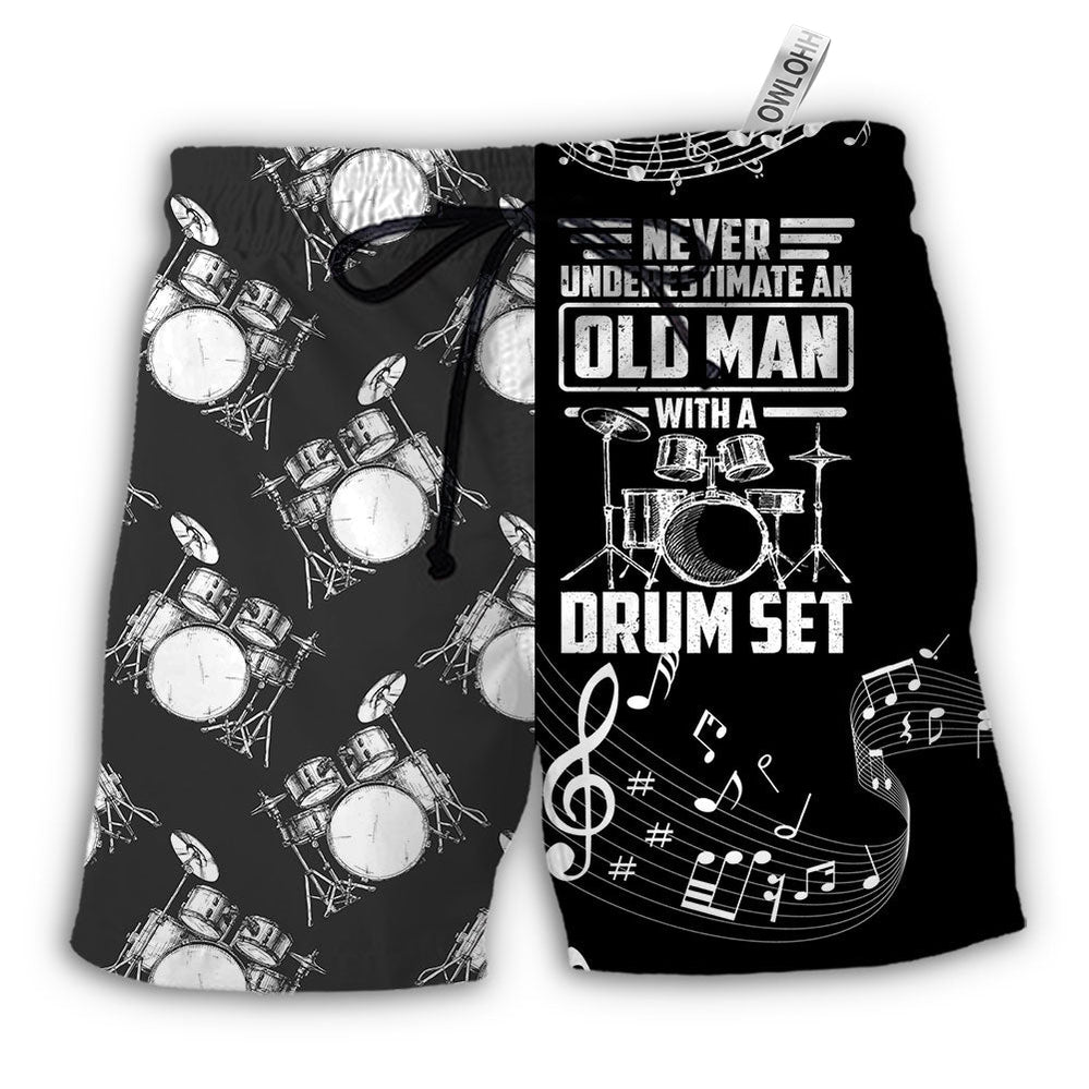 Beach Short / Adults / S Drum Never Underestmate An Old Man With A Drum Set - Beach Short - Owls Matrix LTD