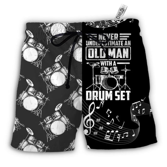 Beach Short / Adults / S Drum Never Underestmate An Old Man With A Drum Set - Beach Short - Owls Matrix LTD