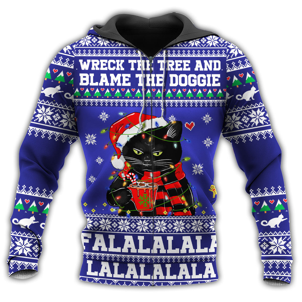 Black Cat Wreck The Tree Funny Holiday Art – 3D Hoodie