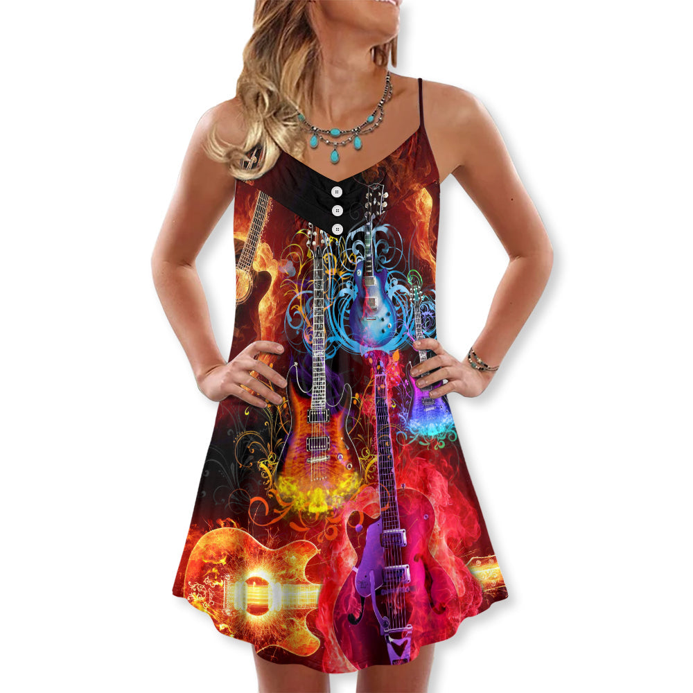 Acoustic Guitar Lover Colorful – Women's Summer Sleeveless V-Neck Camisole Dress