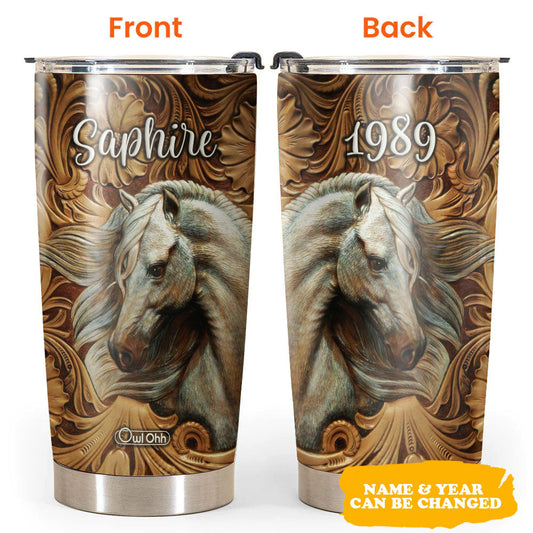 Horse And Floral Leather Personalized 20 Oz Tumbler
