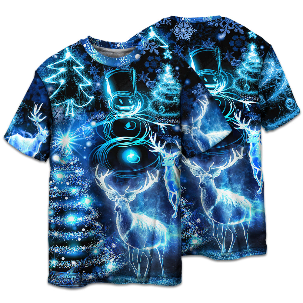 T-shirt / S Christmas Deer Snowman Tree Glow Light Style - Pajamas Short Sleeve - Owls Matrix LTD