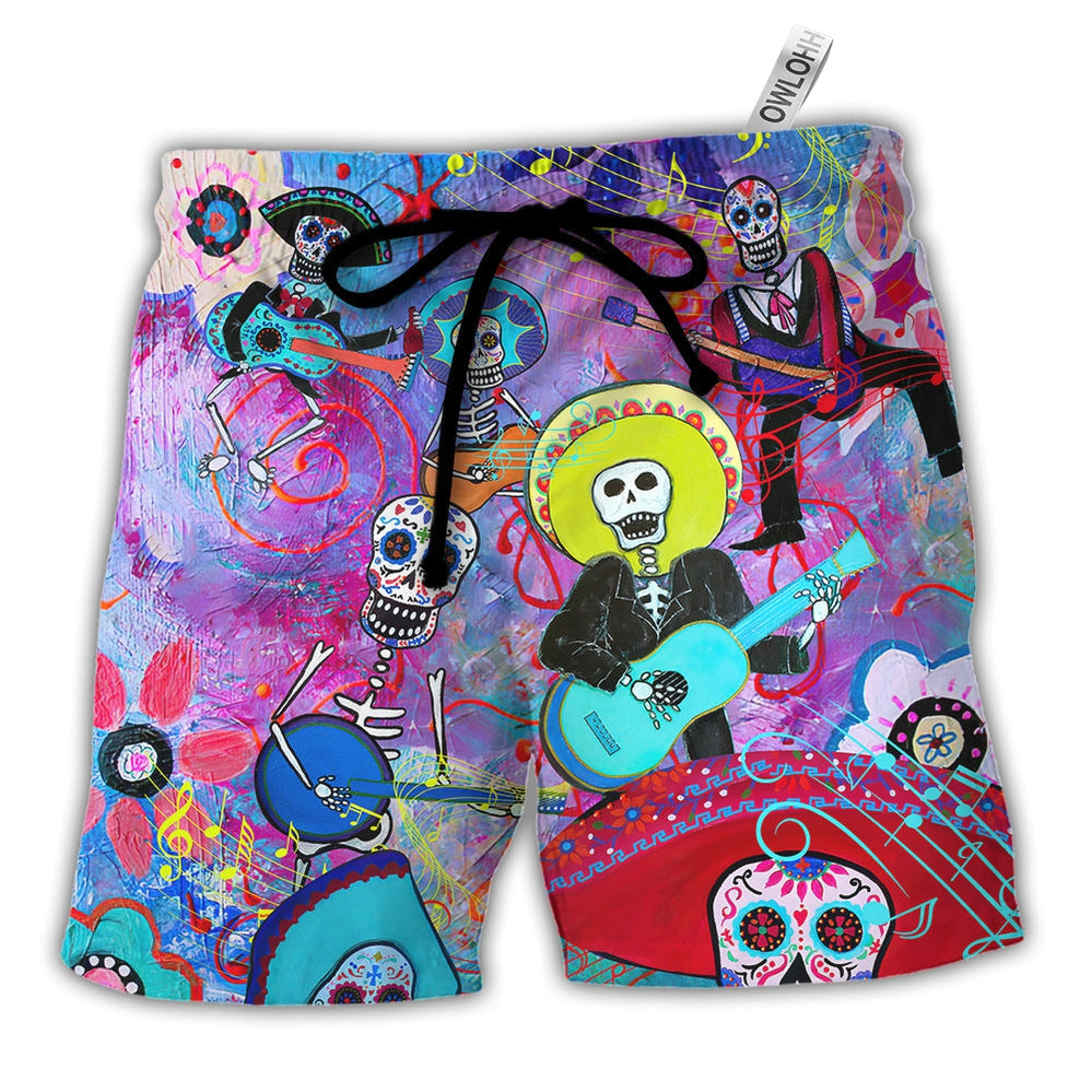 Beach Short / Adults / S Guitar Day Of The Dead Sugar Skull - Beach Short - Owls Matrix LTD