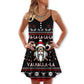 Nordic Warrior Red And White – Women's Summer Sleeveless V-Neck Camisole Dress