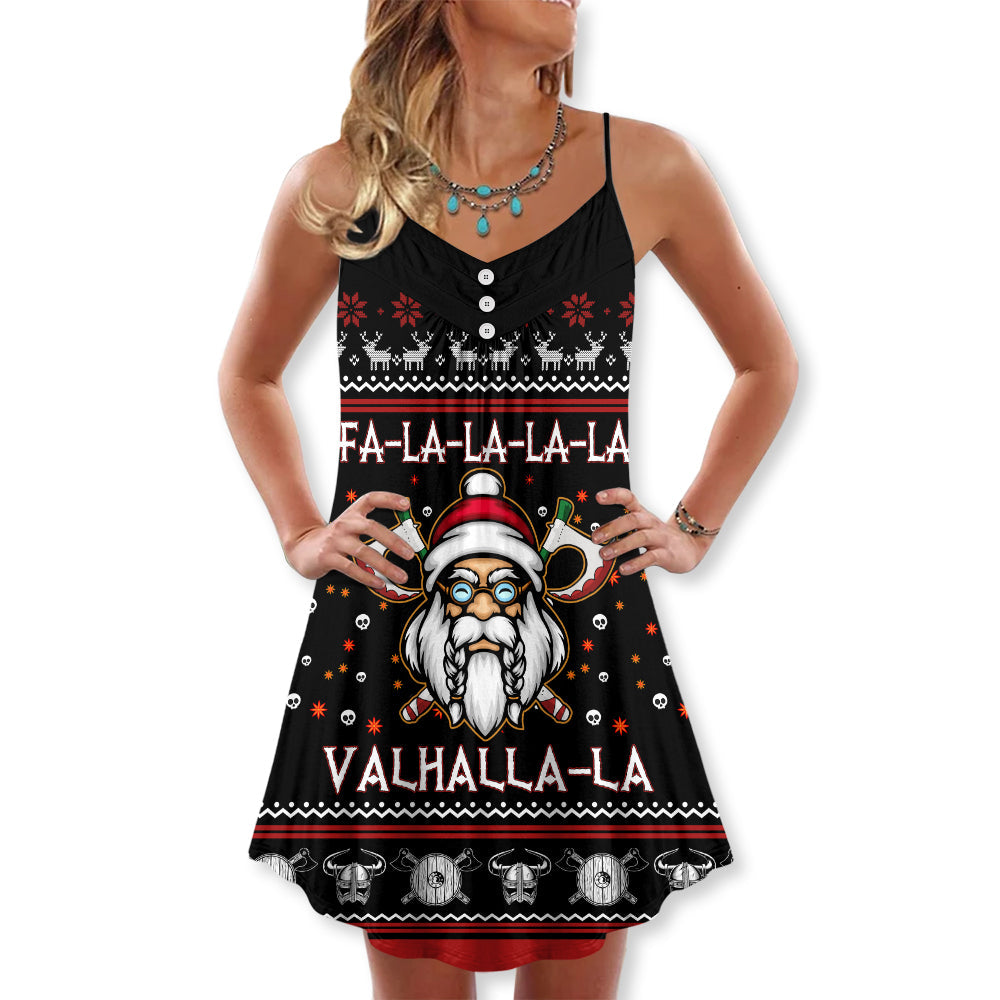 Nordic Warrior Red And White – Women's Summer Sleeveless V-Neck Camisole Dress