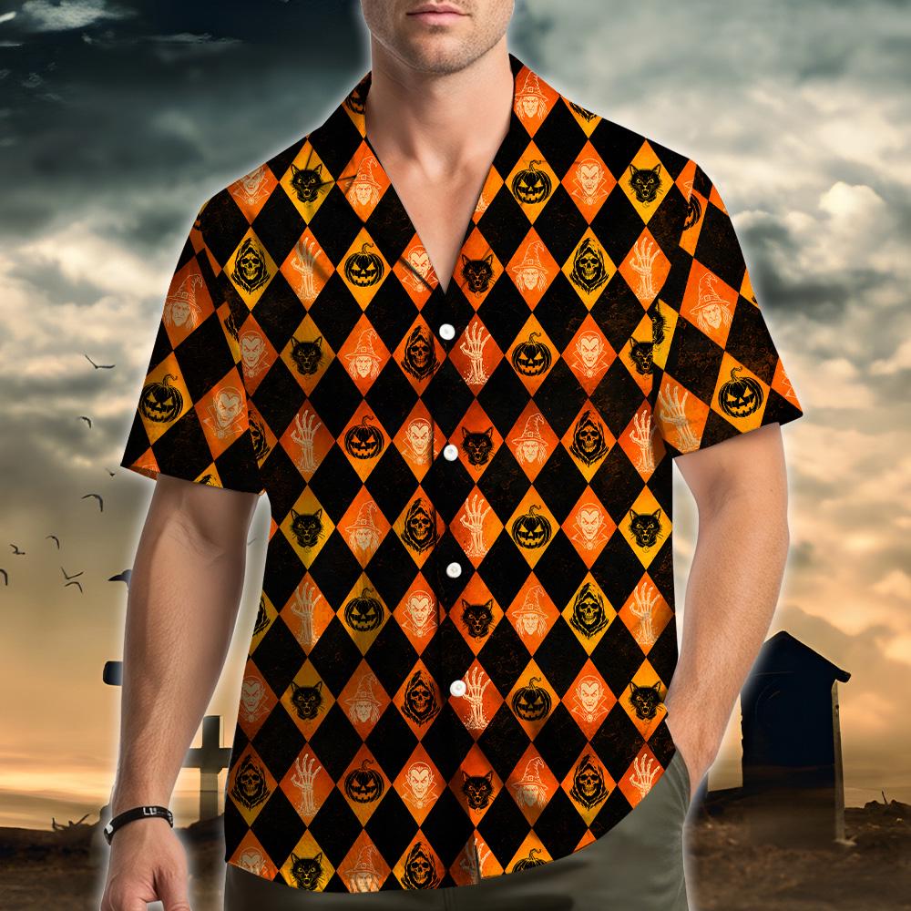 Halloween Argyle Pumpkin Vampire Witch Reaper – Hawaiian Shirt