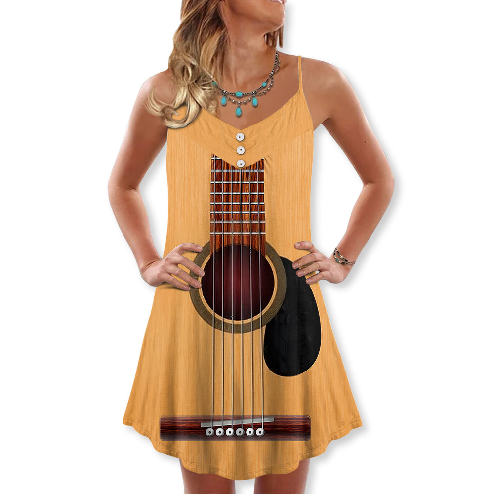 Yellow Guitar Music Art – Women's Summer Sleeveless V-Neck Camisole Dress