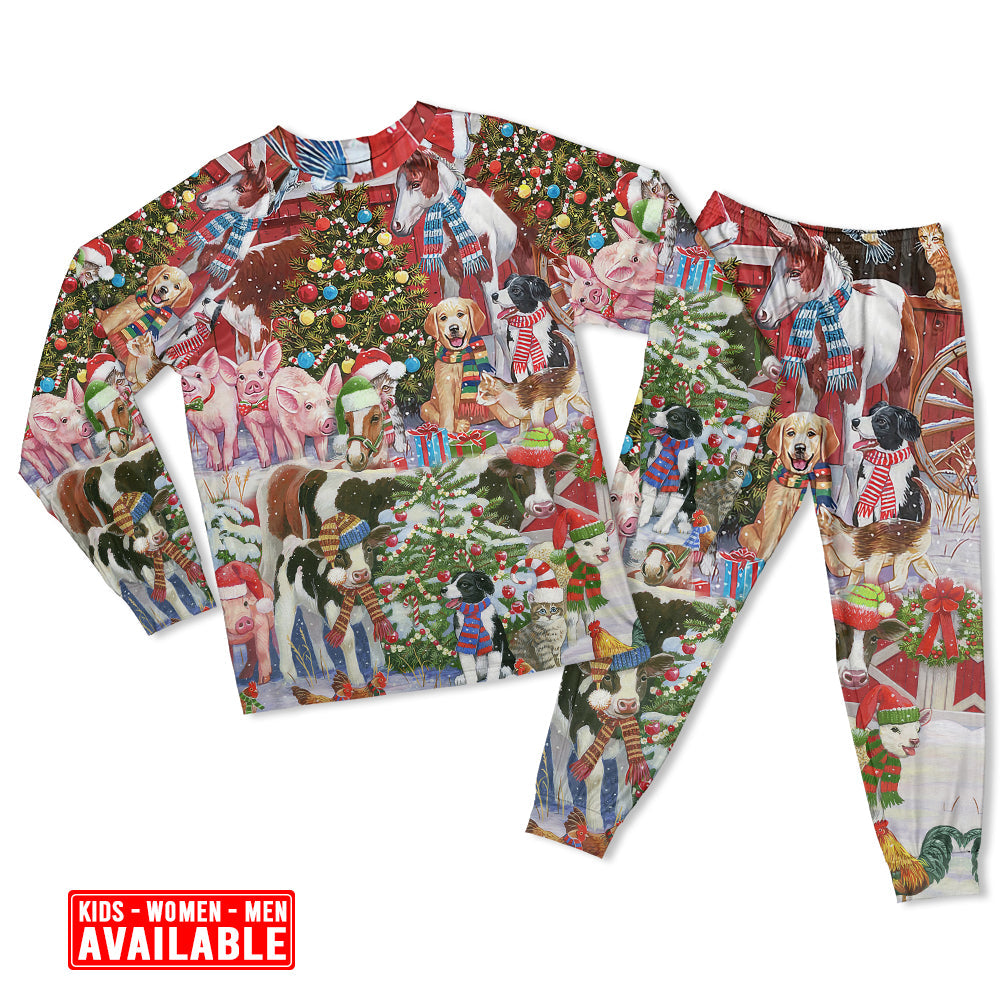 Women / S Christmas Farm Merry Xmas - Pajamas Long Sleeve - Owls Matrix LTD