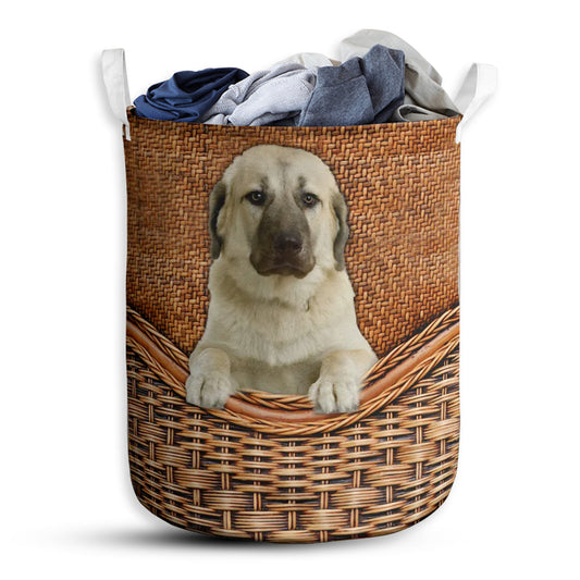 S: 17.72”x13.78” (45x35 cm) Anatolian Shepherd Dog Rattan Teaxture - Laundry Basket - Owls Matrix LTD