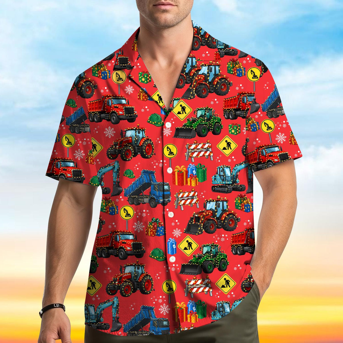 Christmas Tractor Excavator Dump Truck Construction – Hawaiian Shirt