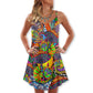 Hippie Peace Life Floral – Women's Summer Sleeveless V-Neck Camisole Dress