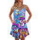 Hippie Mushroom Colorful Cool – Women's Summer Sleeveless V-Neck Camisole Dress