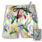 Beach Short / Adults / S Hummingbird Flower Art Beautiful Custom Photo - Beach Short - Owls Matrix LTD