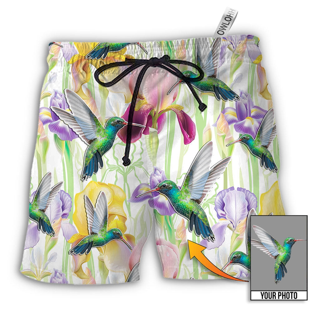 Beach Short / Adults / S Hummingbird Flower Art Beautiful Custom Photo - Beach Short - Owls Matrix LTD