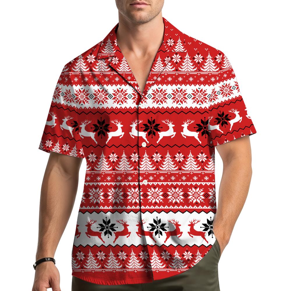 Red Christmas Reindeer Tree Snowflake Ugly Sweater – Hawaiian Shirt
