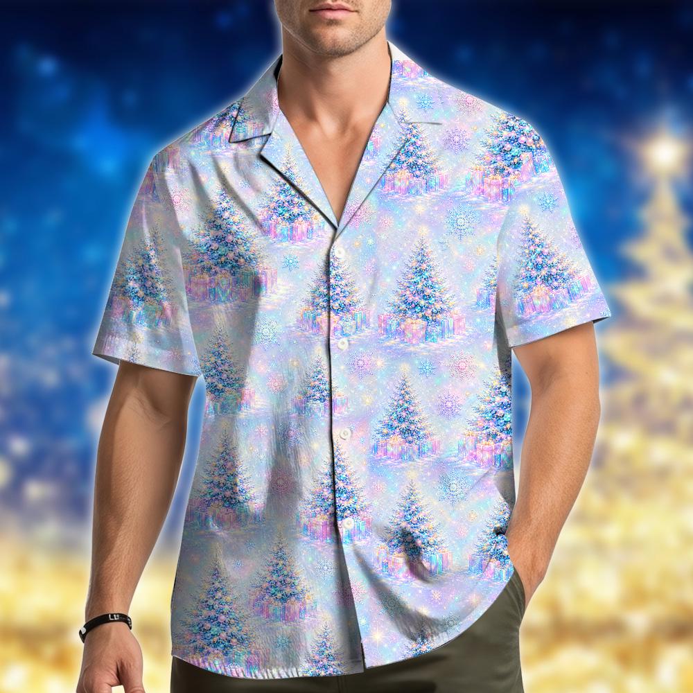 Hologram Christmas Tree Sparkling Snowflake Holiday – Hawaiian Shirt