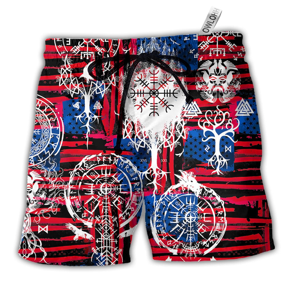 Beach Short / Adults / S Viking Independence Day Compass Vegvisir - Beach Short - Owls Matrix LTD