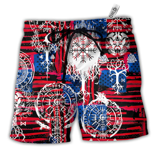 Beach Short / Adults / S Viking Independence Day Compass Vegvisir - Beach Short - Owls Matrix LTD