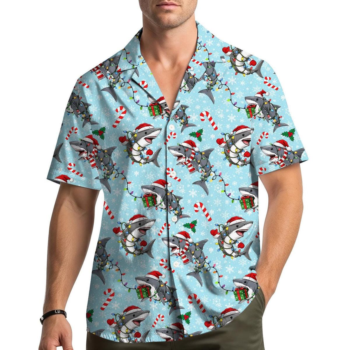 Christmas Shark Santa Hat Colorful Lights – Hawaiian Shirt