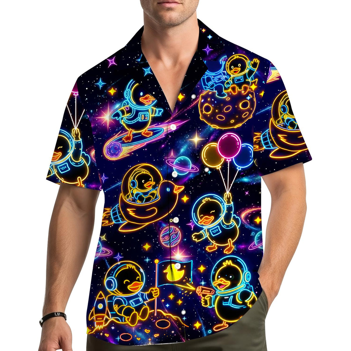 Neon Astronaut Duck Psychedelic Space – Hawaiian Shirt