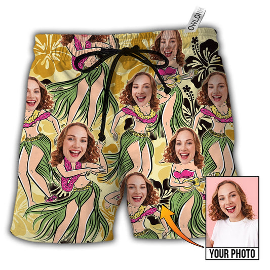 Beach Short / Adults / S Woman Face Custom Photo Aloha Tropical - Beach Short - Owls Matrix LTD