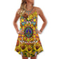 Hippie Sunflowers Love Sunshine – Women's Summer Sleeveless V-Neck Camisole Dress