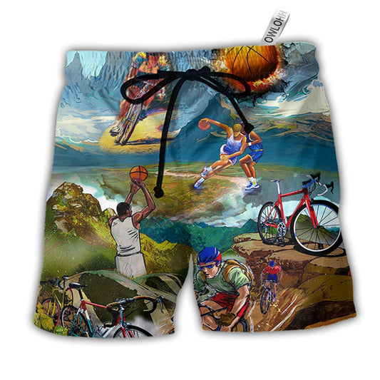 Beach Short / Adults / S Cycling And Basketball Moutain Painting Lover - Beach Short - Owls Matrix LTD