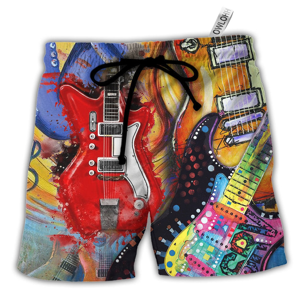 Beach Short / Adults / S Guitar Galaxy Amazing Background Colorful - Beach Short - Owls Matrix LTD