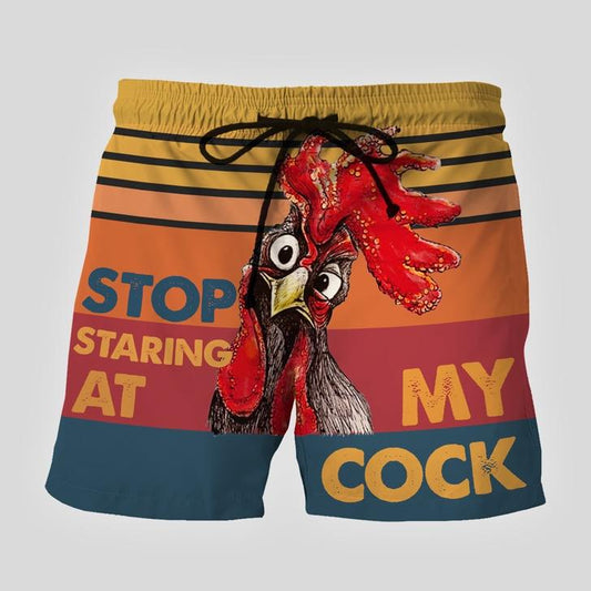  Chicken Stop Staring At My Cock Funny Quote - Beach Short
