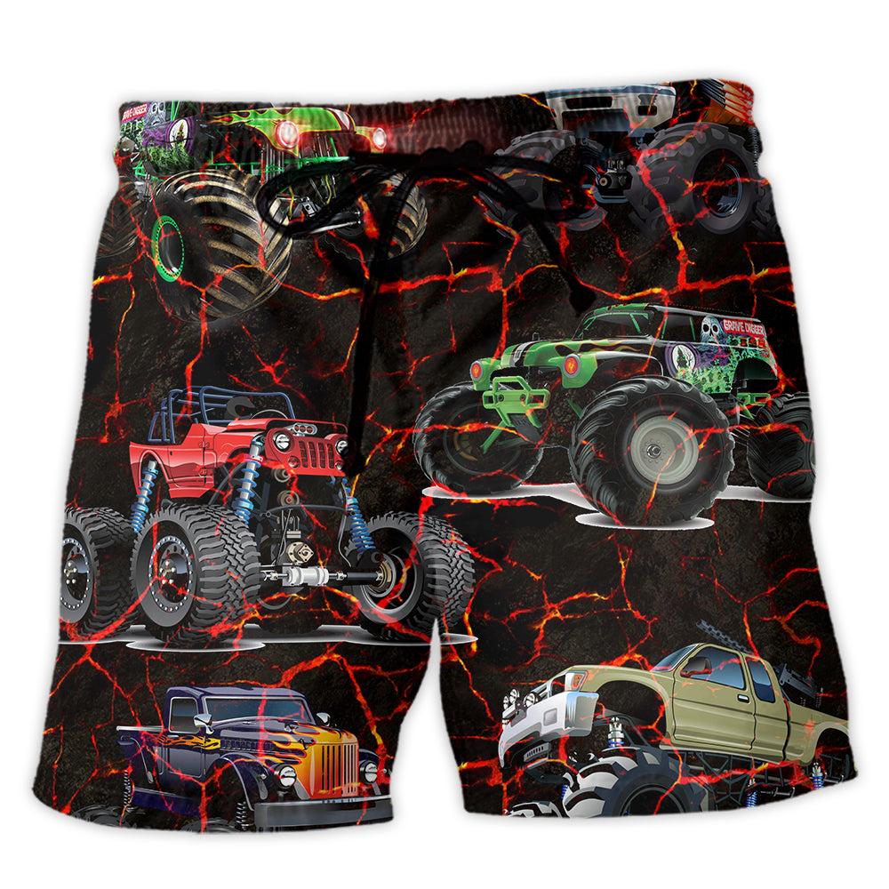 Beach Short / Adults / S Truck Monster Truck Lava Style - Beach Short - BAES05NGC030622 - Owls Matrix LTD