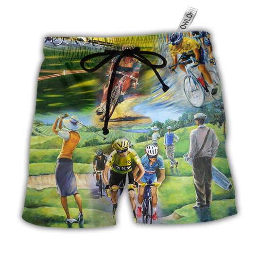 Beach Short / Adults / S Cycling And Golf Lover Abstract Painting - Beach Short - Owls Matrix LTD