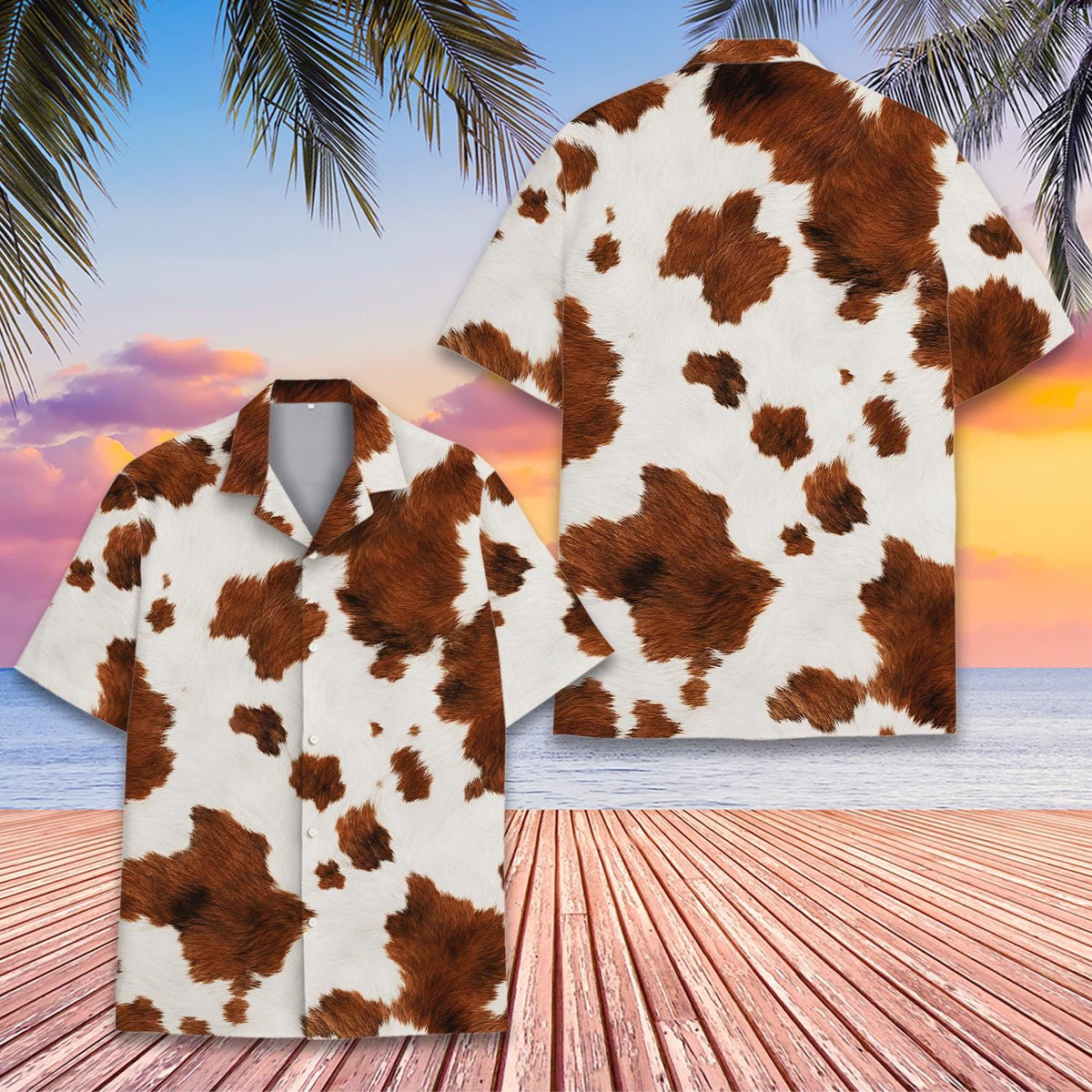 Western Cow Print Brown White Cowhide Cowboy – Hawaiian Shirt