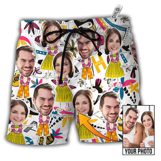 Beach Short / Adults / S Face Custom Photo Aloha Couple - Beach Short - Owls Matrix LTD