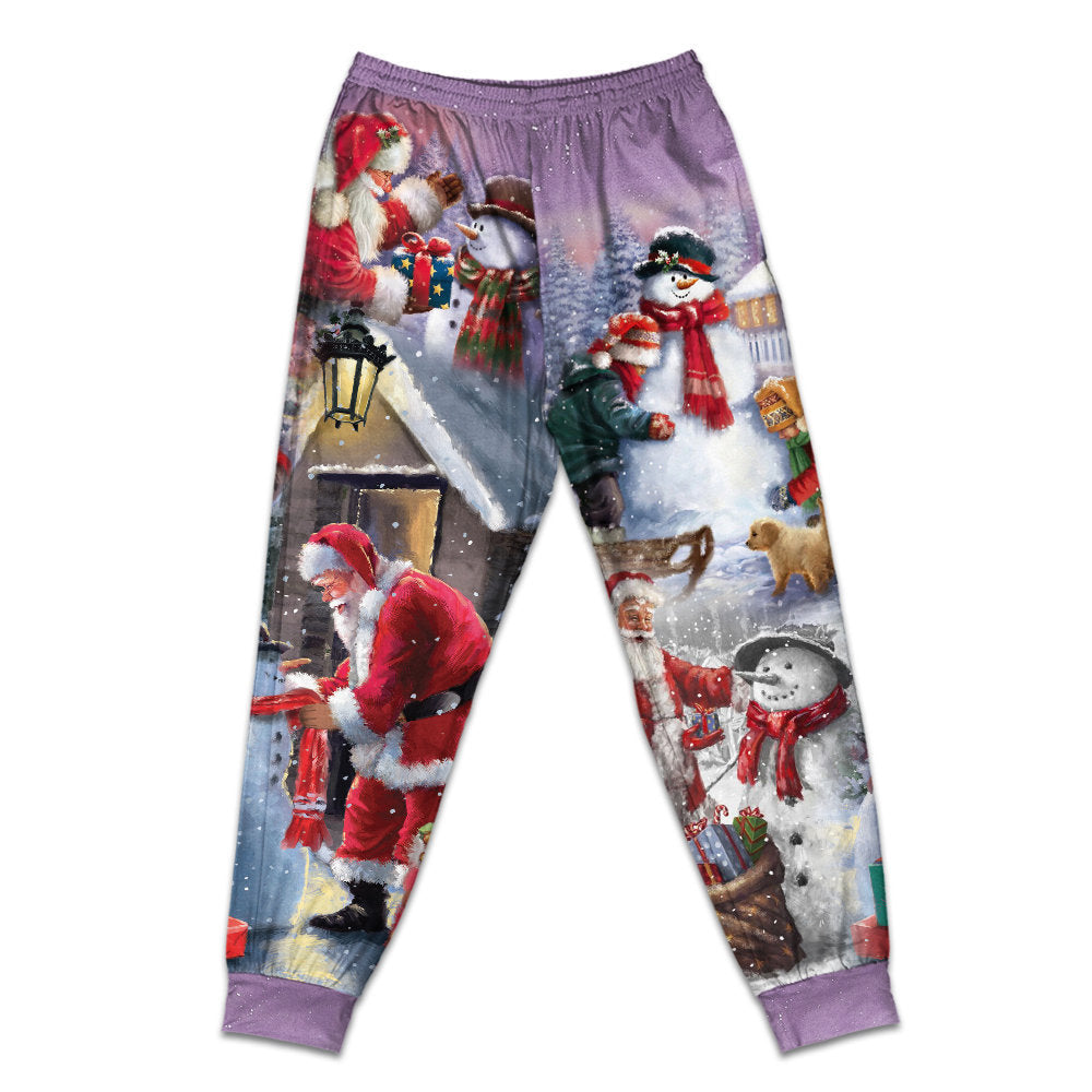 Pants / S Christmas Santa Claus Build Snowman Gift For You - Pajamas Short Sleeve - Owls Matrix LTD