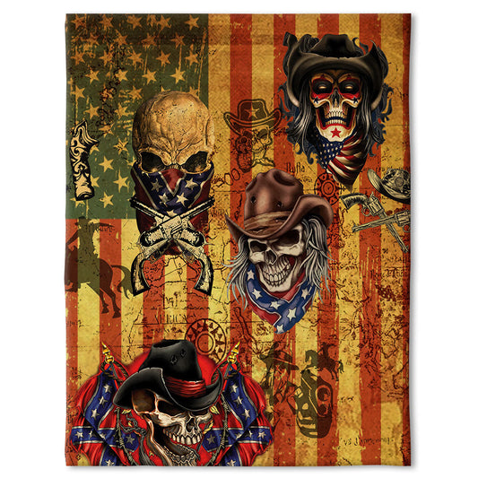 Skull Cowboy America Retro 50 x 60 Inch Flannel Blanket For Cozy Bedroom And Sofa Decor