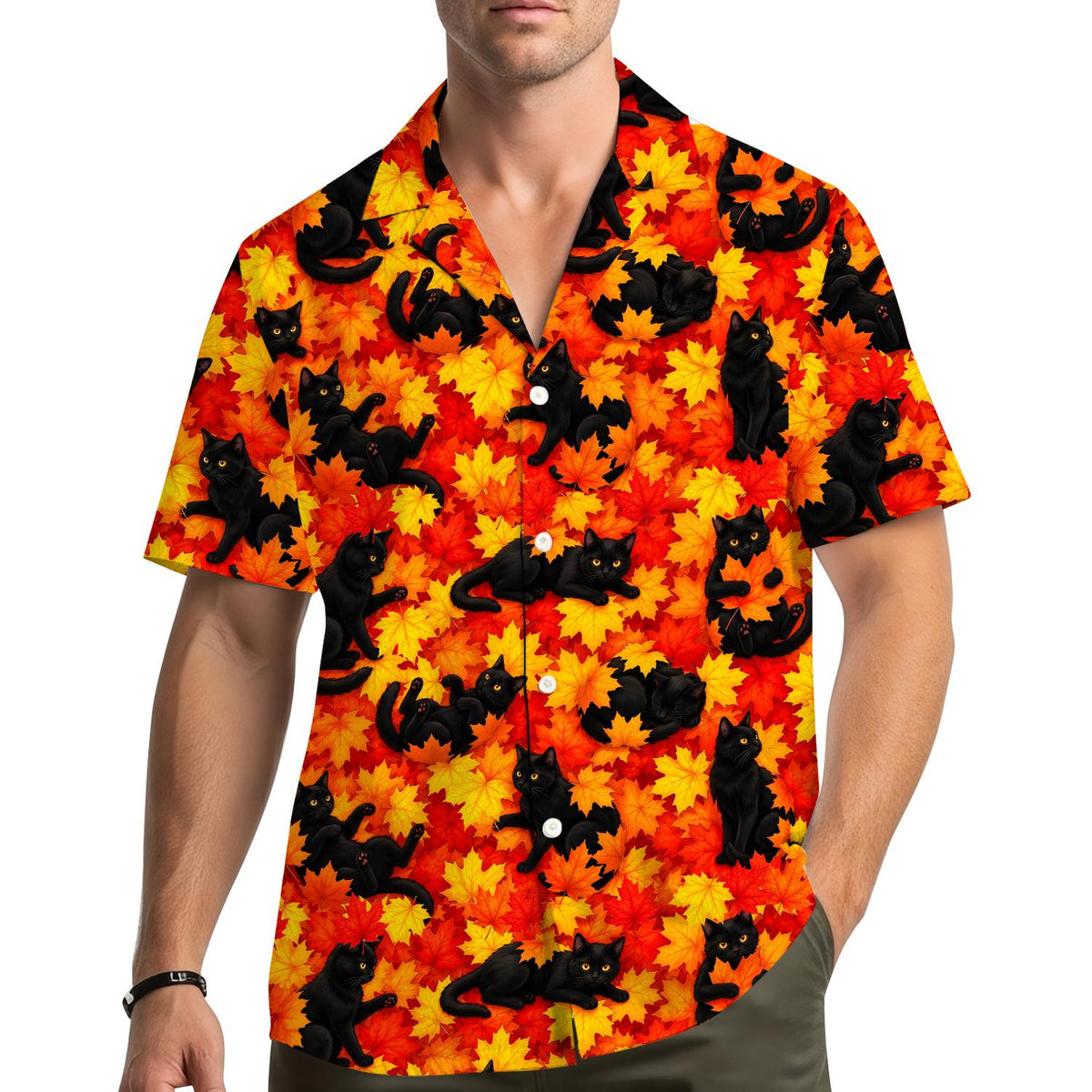Autumn Black Cat Maple Leaf Tropical – Hawaiian Shirt
