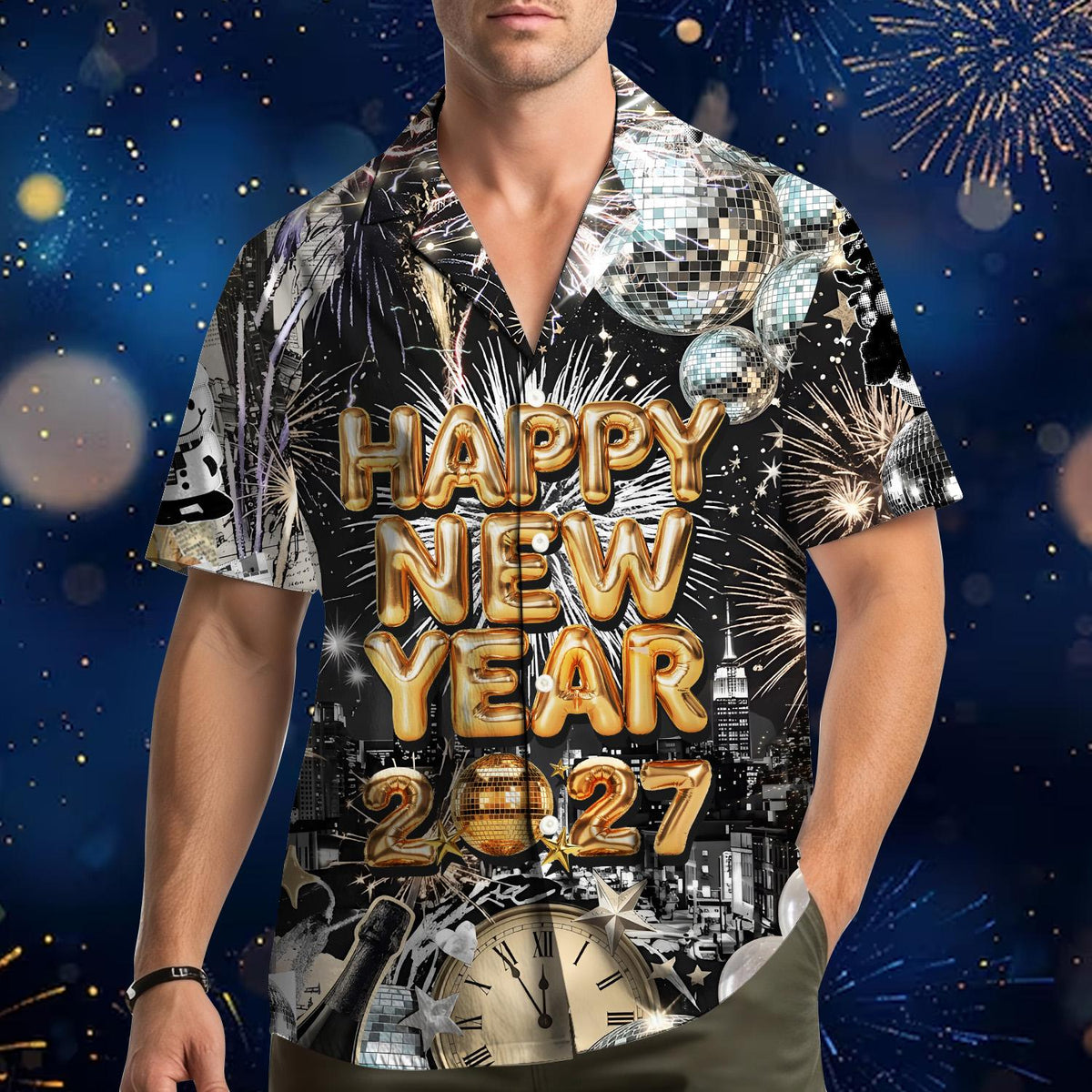 Happy New Year 2027 Fireworks Disco Ball Party – Hawaiian Shirt