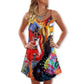 Galaxy Guitar Colorful Background – Women's Summer Sleeveless V-Neck Camisole Dress