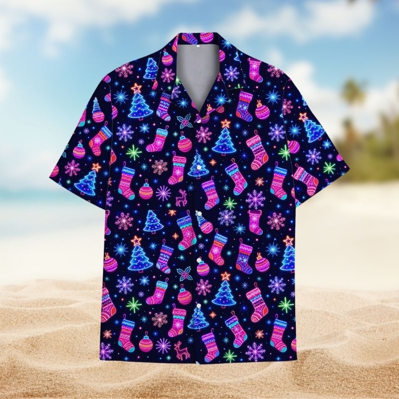 Christmas Neon Stocking Tree Snowflake – Hawaiian Shirt