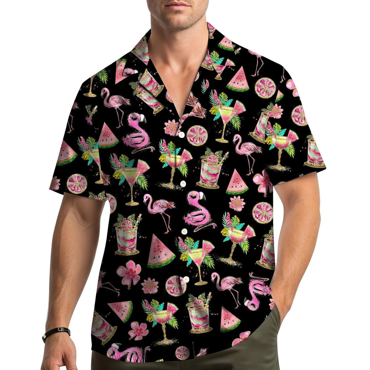 Pink Flamingo Tropical Fruit Cocktail Floral – Hawaiian Shirt