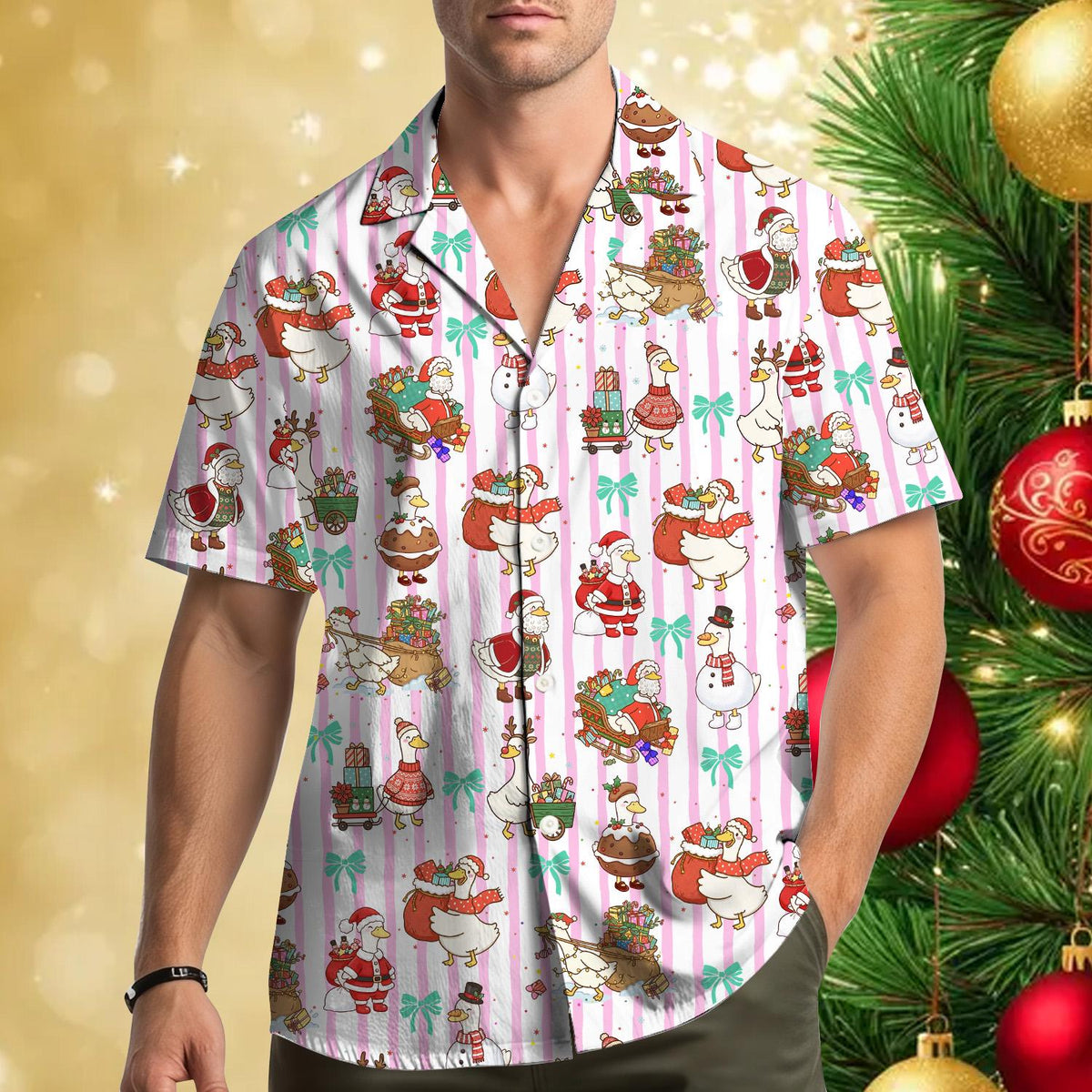 Santa Duck Goose Snowflake Christmas Holiday – Hawaiian Shirt