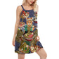 Cat Eating Ramen Bowl – Women's Summer Sleeveless V-Neck Camisole Dress