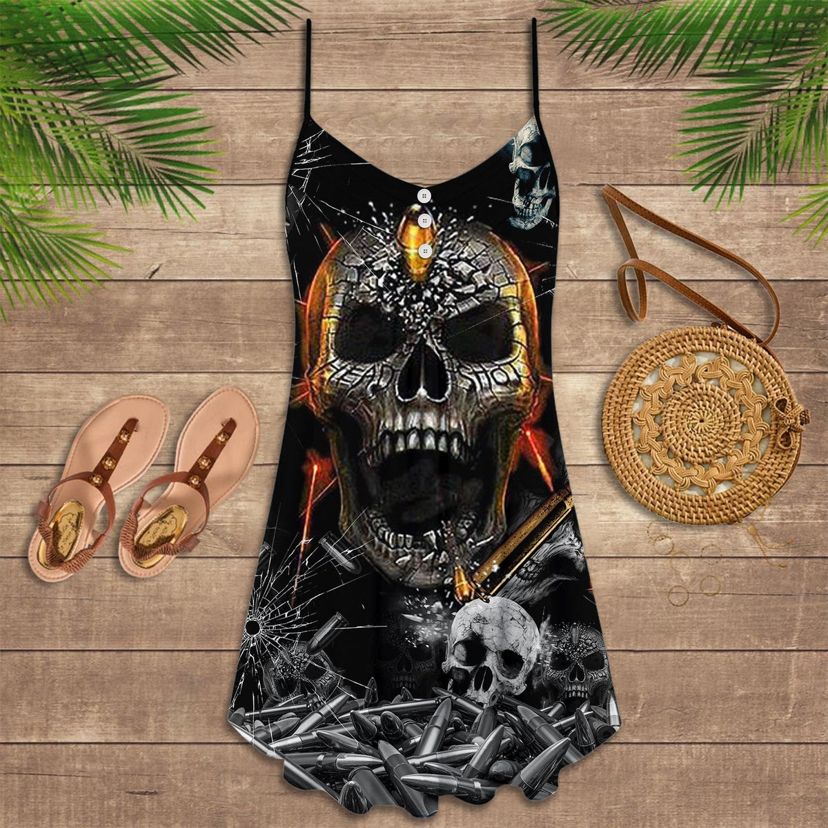 Oh My Skull Art – Women's Summer Sleeveless V-Neck Camisole Dress