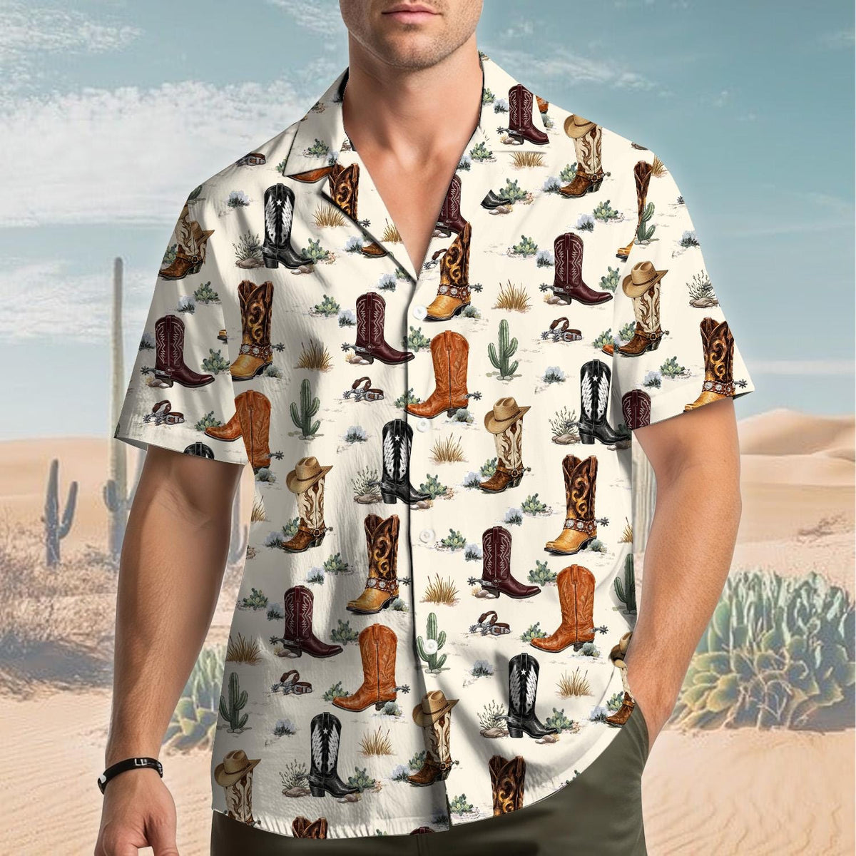 Western Cowboy Boots Vintage Rodeo Desert Cactus – Hawaiian Shirt