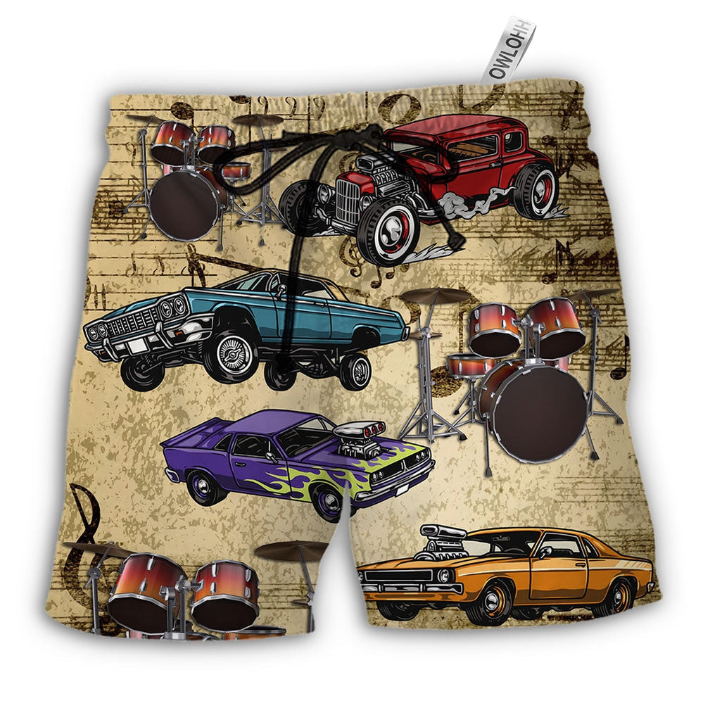 Beach Short / Adults / S Car I Like Muscle Cars And Drums - Beach Short - Owls Matrix LTD