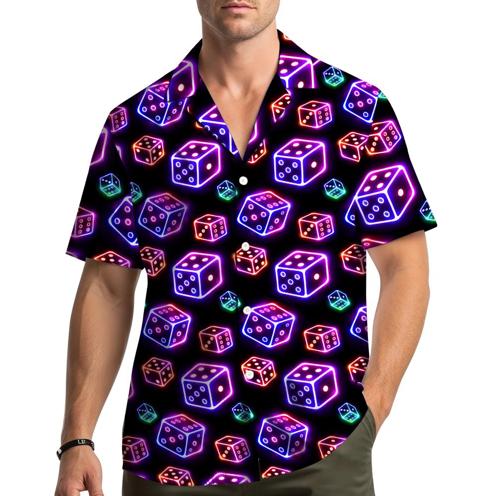 Neon Glow Dice Retro Casino Nightlife – Hawaiian Shirt
