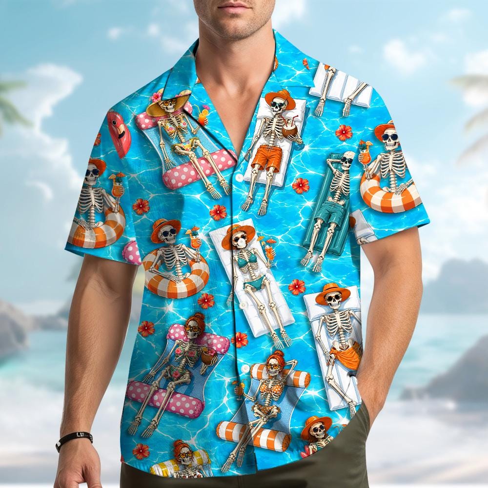 Funny Skeleton Pool Float Summer Chill Vacation – Hawaiian Shirt