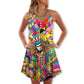 Hippie Patriotic Colorful Style – Women's Summer Sleeveless V-Neck Camisole Dress
