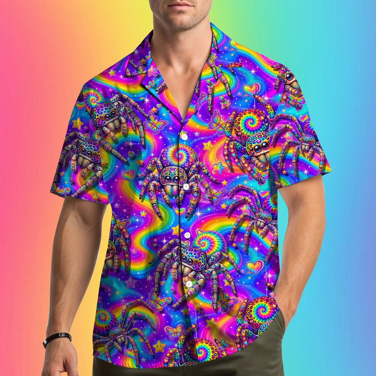 Psychedelic Spider Rainbow Tie Dye Cute Bug – Hawaiian Shirt