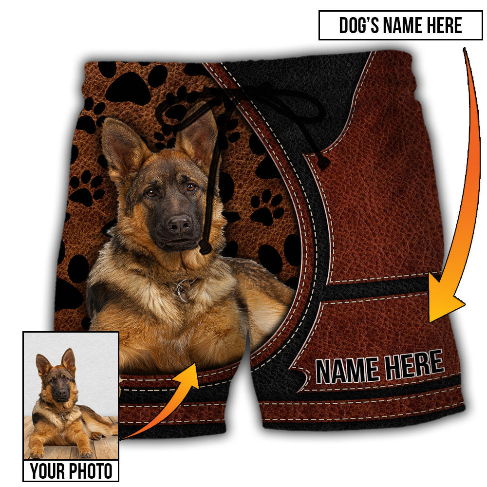 Leather / Adults / S German Shepherd Dog Various Style Custom Photo Personalized - Beach Short - Owls Matrix LTD
